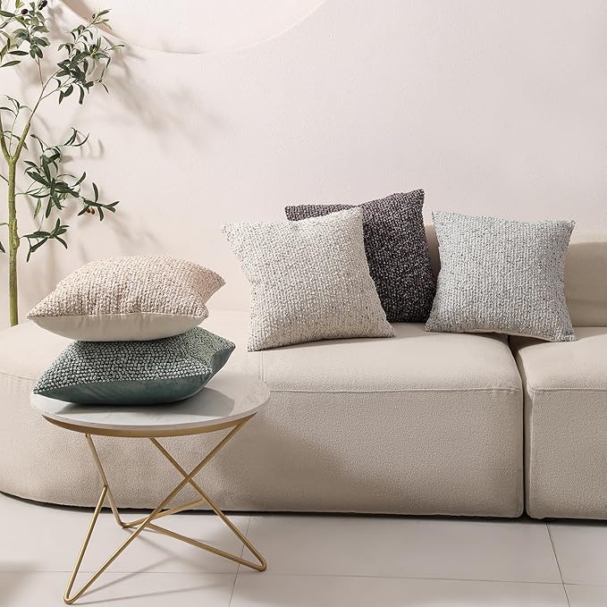 Striped Throw Pillow Covers 22x22 Set of 2 Beige Textured Boucle Chic Morden Boho Accent Farmhouse Square Decorative Couch Pillow Covers for Home Decor Bed Sofa Living Room