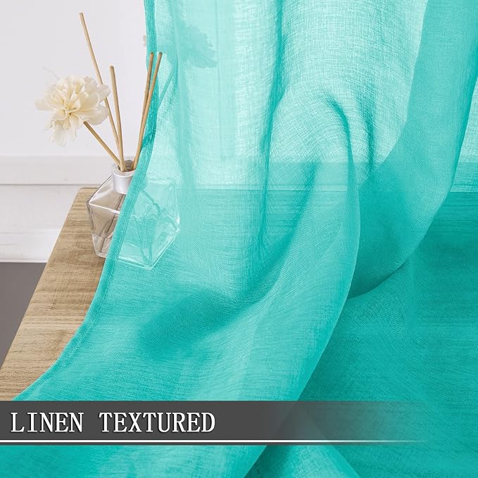 Tollpiz Sheer Curtains Linen Textured Living Room Curtain Sheers Light - Image 2