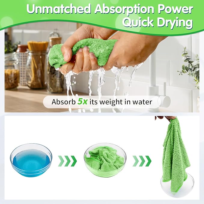 FIXSMITH Sage Green Microfiber Cleaning Cloth -Pack of 8, Highly Absorbent - Image 6