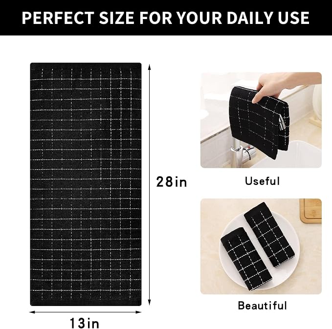 Homaxy 100% Cotton Terry Kitchen Towels, Checkered Designed, Soft and Super - Image 5