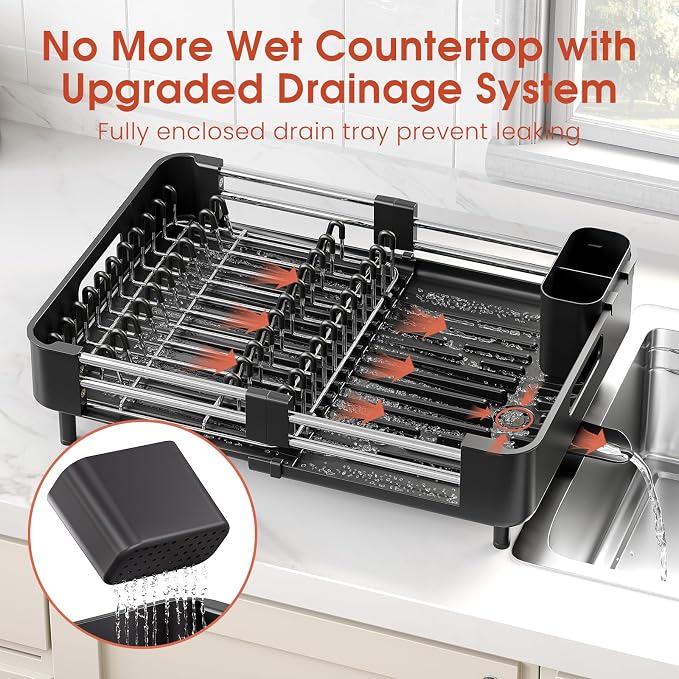Dish Drying Rack for Kitchen Counter, Extendable Dish Rack - Image 7