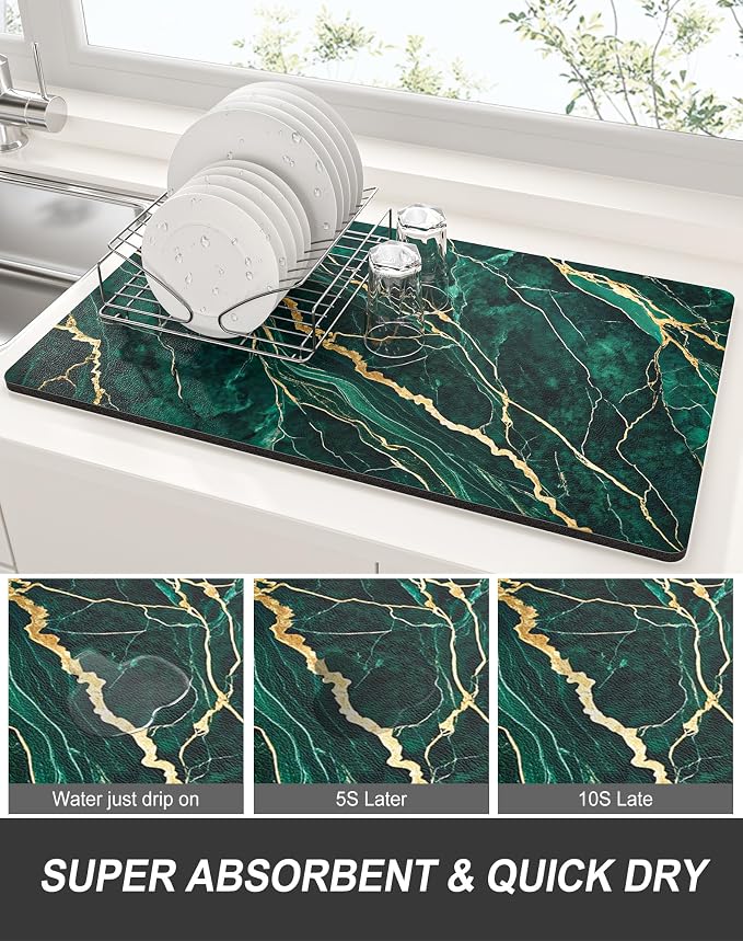 Rnivvi Dish Drying Mat for Kitchen Counter, XL 15 x 24" Cute Marble Absorbent - Image 3