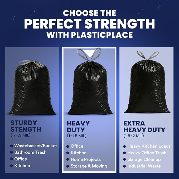 Plasticplace W13DSBKJR 13 Gallon Trash Bags │ 1.2 Mil │ Black Extra Tall - Image 6