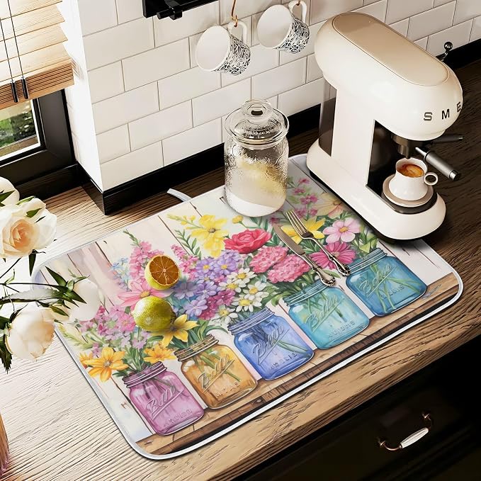Spring Floral Jars Rustic Dish Drying Mat - Image 8