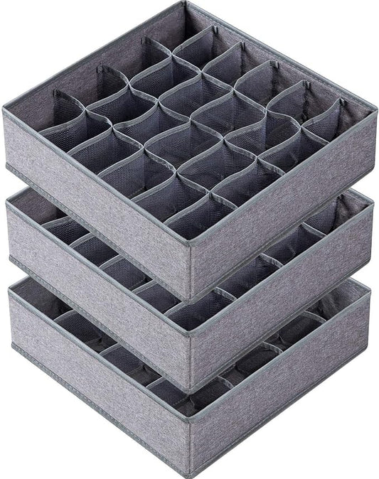 Criusia 3 Pack Sock Underwear Drawer Organizer Dividers, 64 Cell Fabric by Criusia