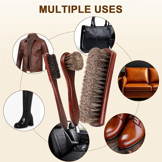 4-Piece 100% Horse Hair Shoe Brush Kit - Image 8