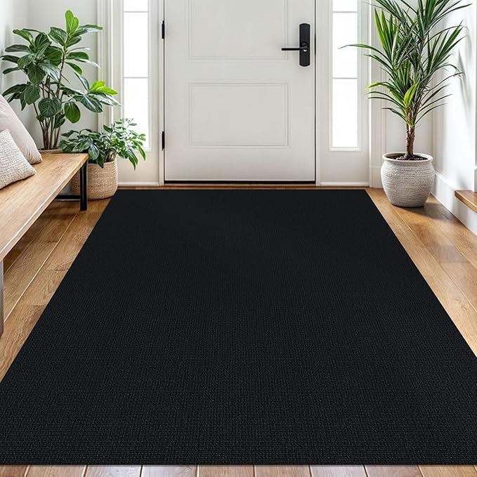 EARTHALL Washable Area Rug 4x6 Ft Non Slip Rugs for Entryway Braided Rubber Backed Bedroom Carpet Cotton Entry Rug Woven Floor Carpets for Bedroom Dining Room Living Room, Black