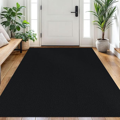 EARTHALL Washable Area Rug 4x6 Ft Non Slip Rugs for Entryway Braided Rubber Backed Bedroom Carpet Cotton Entry Rug Woven Floor Carpets for Bedroom Dining Room Living Room, Black