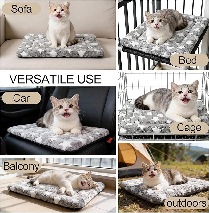 Dog Crate Mat, 4 Piece Reversible Pet Bed, Polyester, Machine Washable, Small Dogs & Cats, Rectangular, 24 x 18 x 1.3 Inches (Gray Star, 18" L x 14" W x 1.5Th)