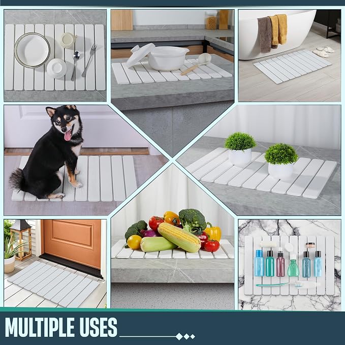 Stone Drying Mat for Kitchen Counter, Rolling Design, Quick Dry for Dishes - Image 6