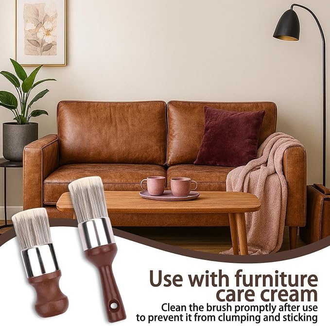 2pcs Leather Upholstery Cleaning Brush Set, Ergonomic Long and Short Wax - Image 6