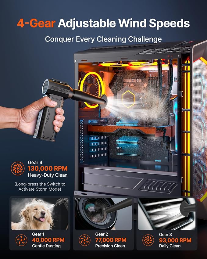 Compressed Air Duster, 000RPM Ultra-Powerful Cordless Electric Air Duster - Image 4