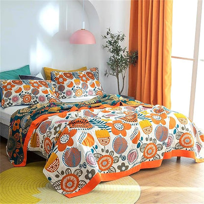 Boho Throw Blanket 60''x80'' for Bed Couch, Floral Muslin Bed Blankets Boho Quilt Travel Mexican 100% Cotton Super Soft Fall Blanket Picnic Blankets