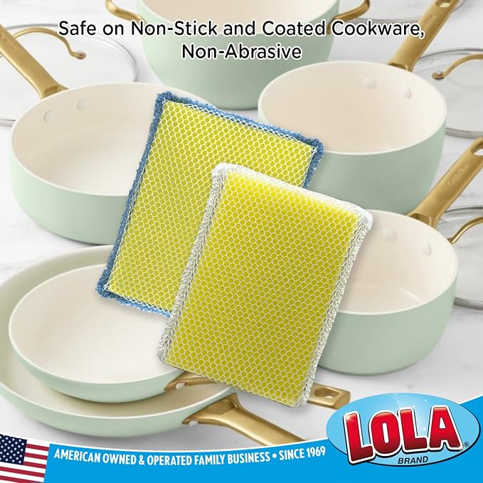 LOLA Microfiber & Nylon Net Sponges, 4 Pack, 2 Dual Sided Non Scratch Sponge - Image 4