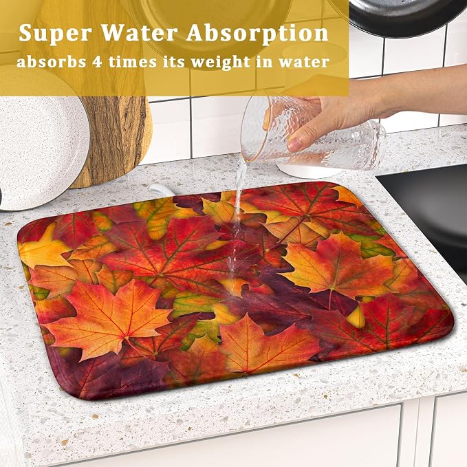 Colorful Autumn Maple Leaves Dish Drying Mat - Image 7