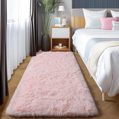ONASAR Pink Runner Rugs for Bedroom Living Room, 2x6 Washable Bedside Hallway Fluffy Area Rug, Ultra Soft Plush Furry Faux Fur Non Slip Floor Carpet for Nursery Kids Dorm Closet Home Decor Aesthetic