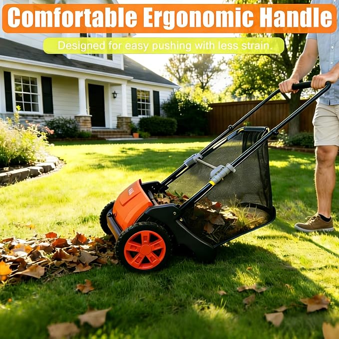 Manual Push Lawn Sweeper 21-Inch, Yard Leaf & Debris Collector - Image 5