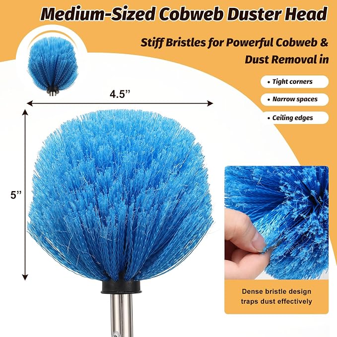 Cobweb Duster Brush with Extension Pole, Lightweight 5ft Long Spider Web - Image 3