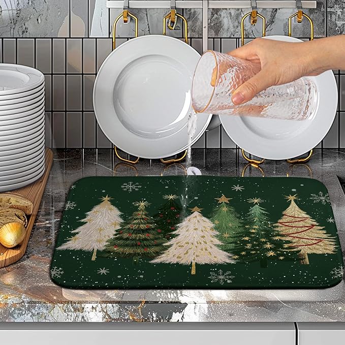 Green Christmas Tree Snowflakes Dish Drying Mat - Image 5