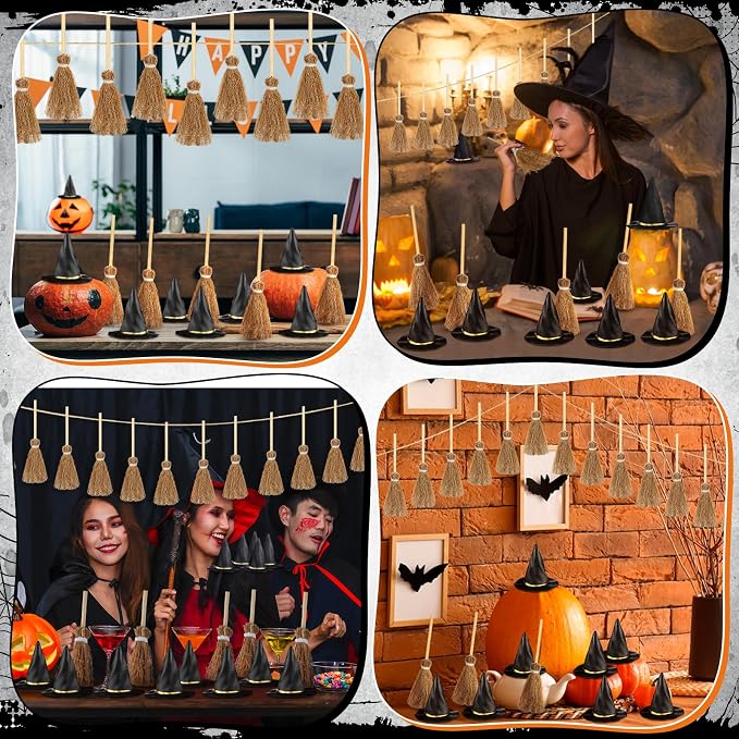 48 Pcs Mini Witch Hats and Broom - Image 5