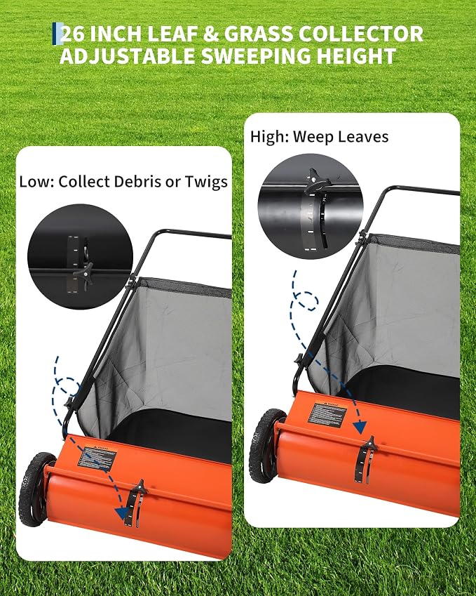 26-Inch Push Lawn Sweeper, 7 Cu. Ft. Hopper Capacity Leaf & Grass Collector - Image 6