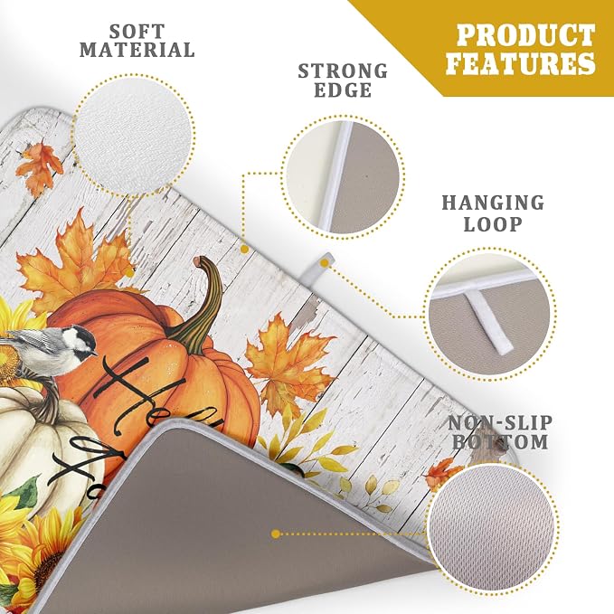 Hello Fall Dish Drying Mat for Kitchen Counter 18x24 Inch Orange Pumpkin - Image 4