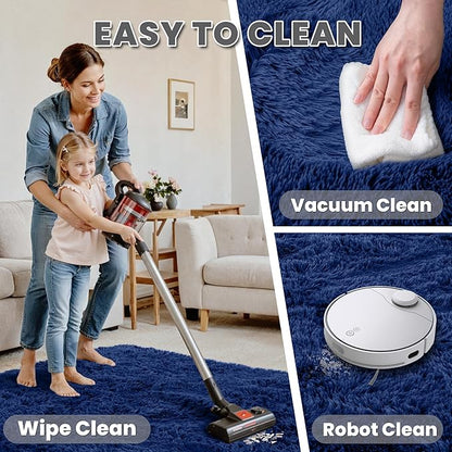 8x10 Area Rugs for Living Room Rug: Soft Fluffy Shag Blue Rugs for Bedroom, Non-Slip Large Fuzzy Plush Rug Indoor Floor Carpet for Nursery Kids Boys Girls Room, Dorms, Playroom, Modern Home Decor