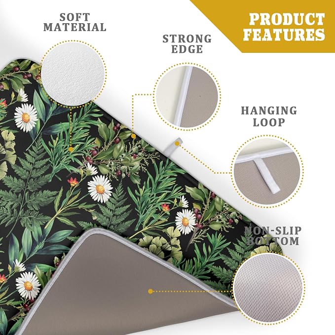 Green Botanical Dish Drying Mat 18x24 Inch Plant Leaf Fast Dry Dish Drainer - Image 4