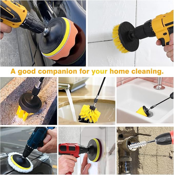22 Pcs Drill Attachments Set, Scrub Pads & Sponge & Wire Brush, Power Scrubber - Image 3