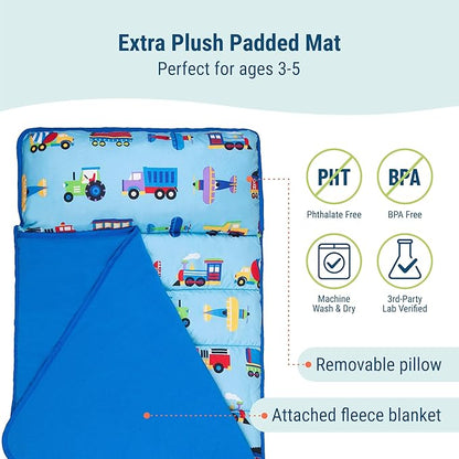 Wildkin 43-inch Kids Nap Mat – Soft Microfiber Toddler Sleeping Mat with Pillow