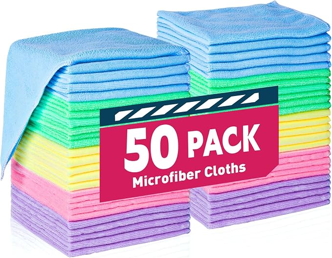 Microfiber Cleaning Cloths-50 Pack, Microfiber Towels Bulk, Towels by TEAWOO