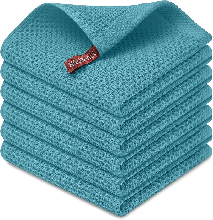 Kitinjoy 100% Cotton Kitchen Dish Cloths, 6 Pack Waffle Weave Ultra Soft by Kitinjoy