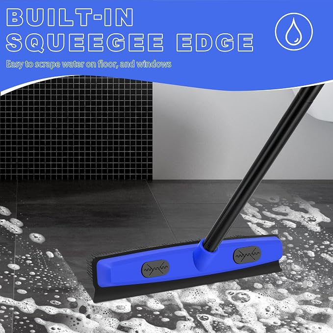 Rubber Broom Carpet Brush with Squeegee, Pet Hair Remover with 52.8 inches Long - Image 3