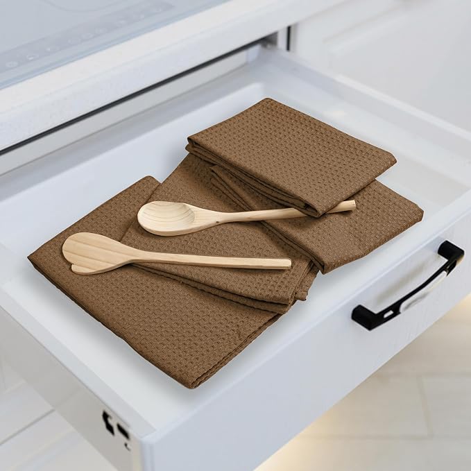 Brown Waffle Kitchen Towels, 16x26 Inch, Quick Drying, 100% Cotton, Machine - Image 3
