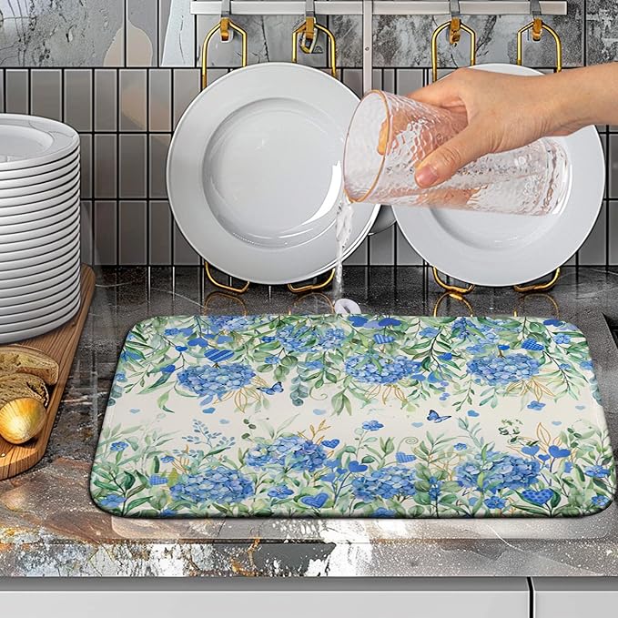 Blue Hydrangea Floral Dish Drying Mat - Image 5