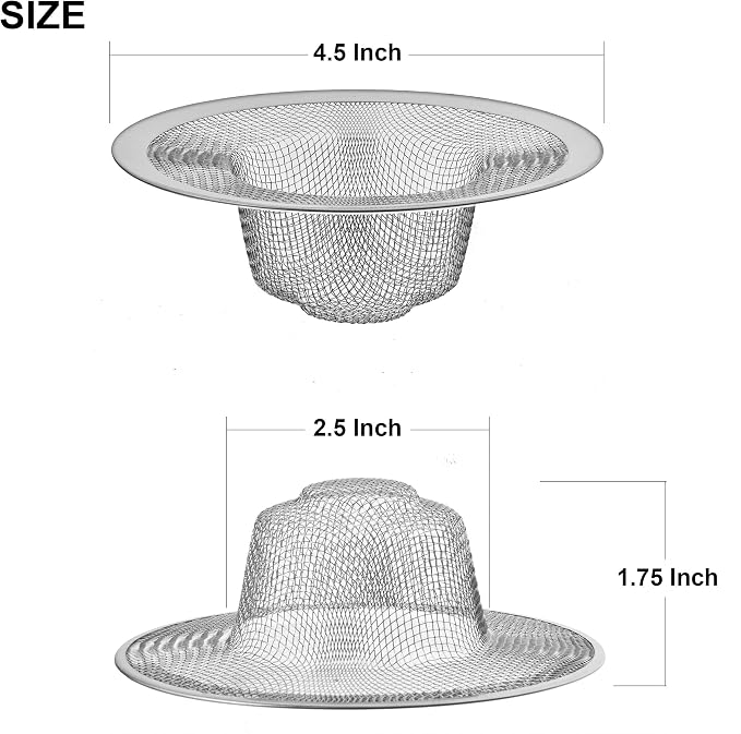 2 Pack - 4.5" Top / 3" Mesh Basket - Kitchen Sink Drain Strainer Stainless - Image 2