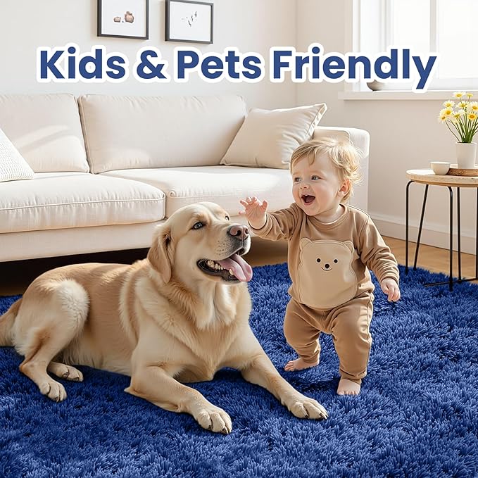 8x10 Area Rugs for Living Room Rug: Soft Fluffy Shag Blue Rugs for Bedroom, Non-Slip Large Fuzzy Plush Rug Indoor Floor Carpet for Nursery Kids Boys Girls Room, Dorms, Playroom, Modern Home Decor