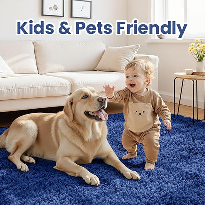 8x10 Area Rugs for Living Room Rug: Soft Fluffy Shag Blue Rugs for Bedroom, Non-Slip Large Fuzzy Plush Rug Indoor Floor Carpet for Nursery Kids Boys Girls Room, Dorms, Playroom, Modern Home Decor