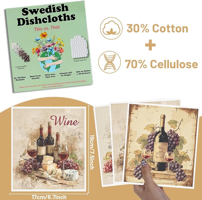 Swedish Dishcloths for Kitchen, Vintage Reusable Washable Absorbent Dish Towel - Image 2