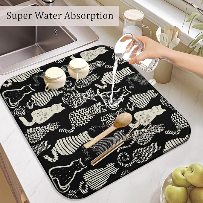 Cat Dish Drying Mat for Kitchen Countertops, Washable and Absorbent Kitchen - Image 5