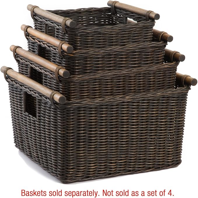 The Basket Lady Deep Pole Handle Wicker Storage Basket, 13.5 in L x 14 in W x 9 - Image 4