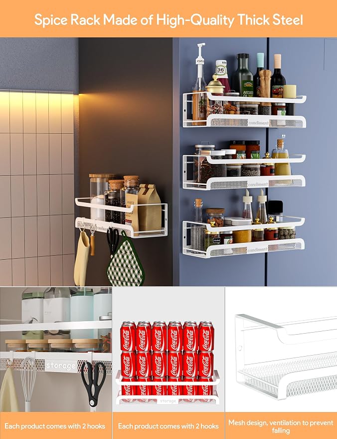 Spice Rack Wall Mount with Hooks - Image 4