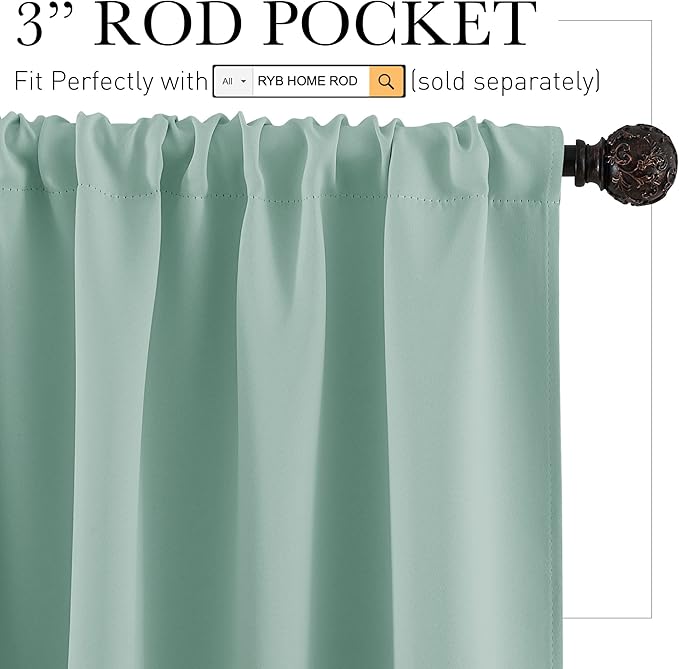 RYB HOME Room Darkening Kitchen Curtains 54 inch Length, Durable Privacy Window - Image 2