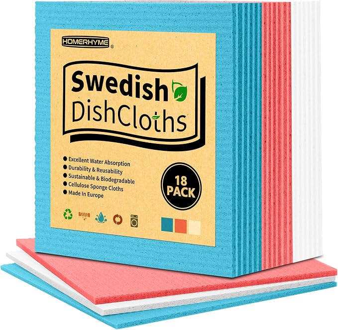 HOMERHYME Swedish Dishcloths, 18 Pack Kitchen Towels Dish Rags, Absorbent by HOMERHYME