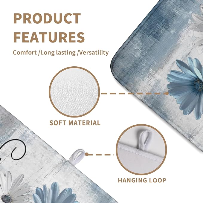 Dish Drying Mat for Kitchen Counter 18x24 Inch Blue Grey Daisy Drying Pads - Image 3