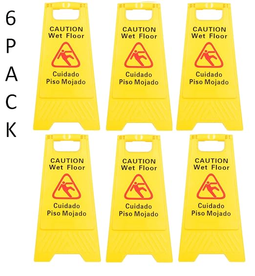 6 Pack Restaurant Caution Wet Mop Bucket Floor Yellow Folding Sign Commercial by Unknown