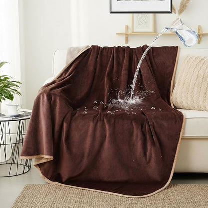 Waterproof Dog Blankets Brown Pet Blanket 60"x80", Soft Fluffy Sofa Car Bed Protector, Reversible Leakproof Flannel Washable Dog Blanket for Large Dogs