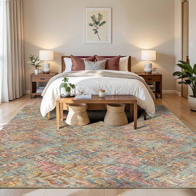 Floral Rug for Living Room Bedroom, 6x9 Washable Rug, Vintage Boho Style - Image 2