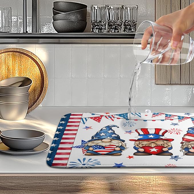 4th of July Gnomes Dish Drying Mat Patriotic Gnome Large Kitchen Mat Dish - Image 4