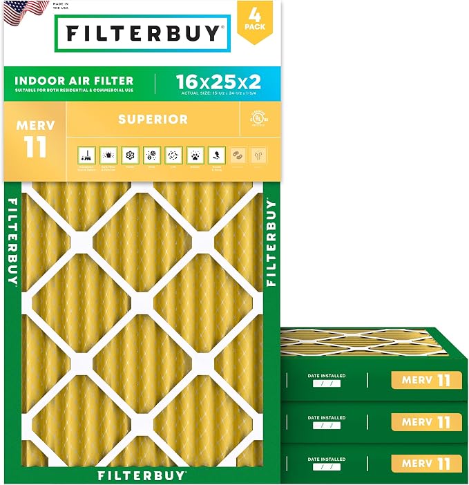 Filterbuy 16x25x2 Air Filter MERV 11 Allergen Defense Replacement, by Filterbuy